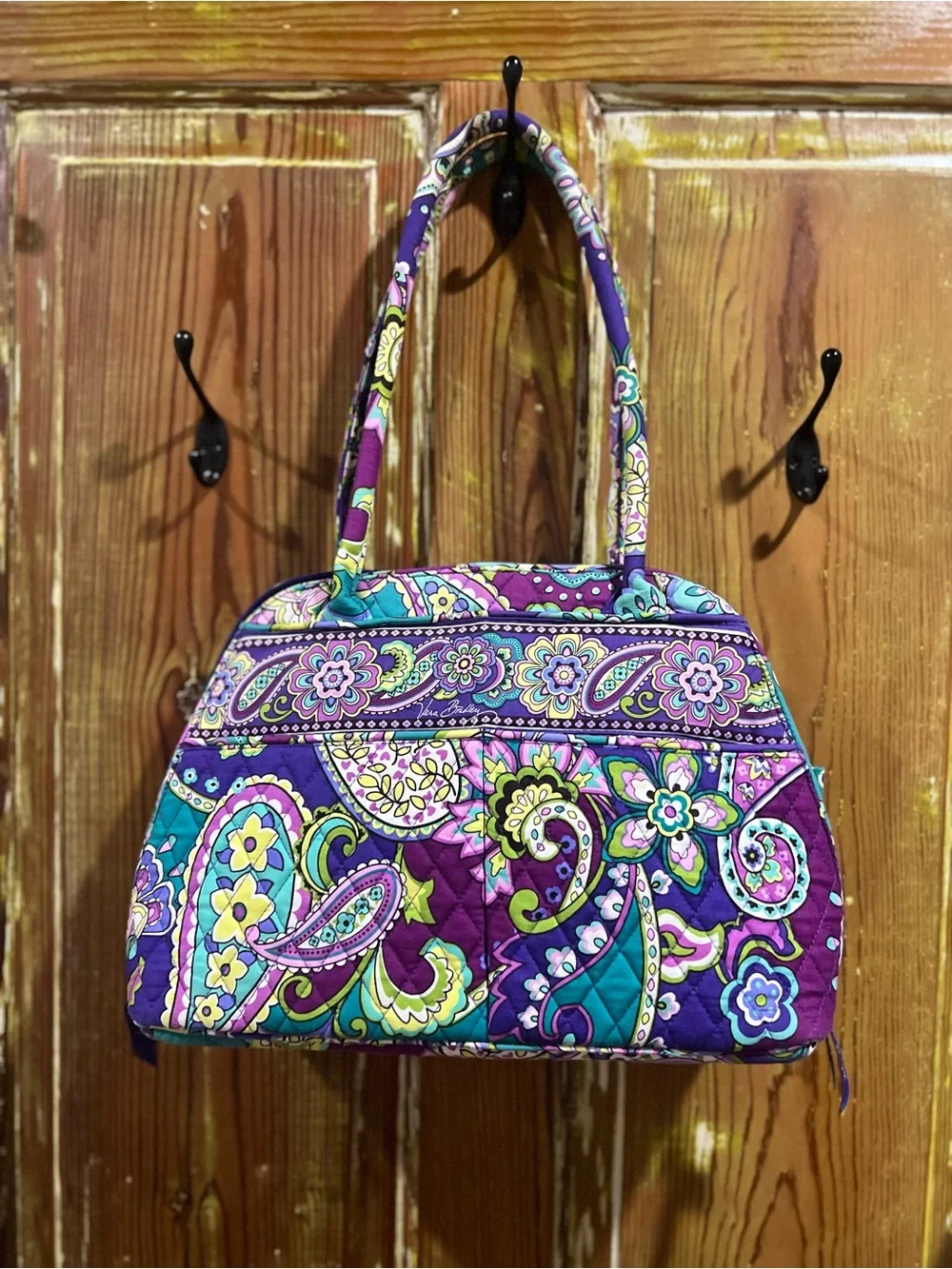 Vera Bradley Quilted Paisley bowler Style Bag in Purple, Teal, Lime
